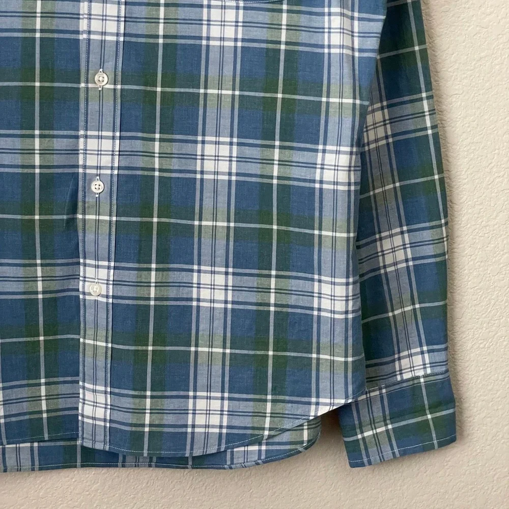 J. Crew Shirt Mens Medium Blue Green Slim Fit Secret‎ Wash Organic Cotton Plaid